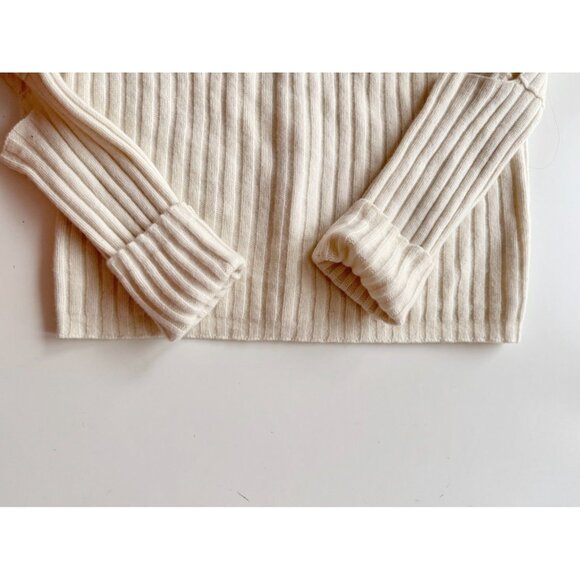 HELMUT LANG Re-Edition Ivory 100% Wool Ribbed Knit Cut-Out Elbow Sweater, Size M - Picture 10 of 16